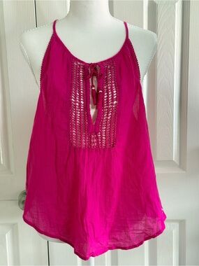 VTG Y2K Hollister Babydoll Cami Top Crochet Tassel Gauze Pink